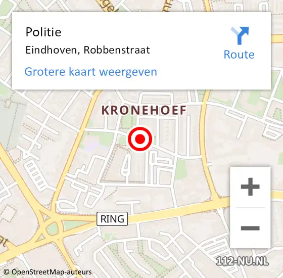 Locatie op kaart van de 112 melding: Politie Eindhoven, Robbenstraat op 16 juni 2016 16:49