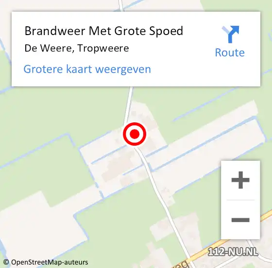 Locatie op kaart van de 112 melding: Brandweer Met Grote Spoed Naar De Weere, Tropweere op 16 juni 2016 17:48