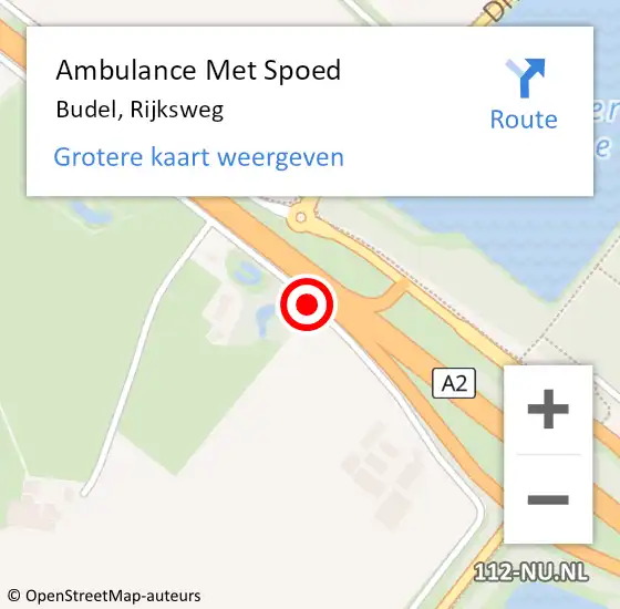 Locatie op kaart van de 112 melding: Ambulance Met Spoed Naar Budel, Rijksweg op 16 juni 2016 18:12