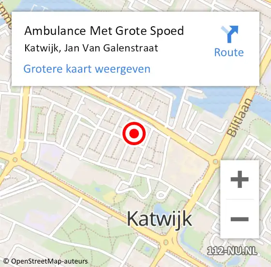 Locatie op kaart van de 112 melding: Ambulance Met Grote Spoed Naar Katwijk, Jan van Galenstraat op 16 juni 2016 18:34