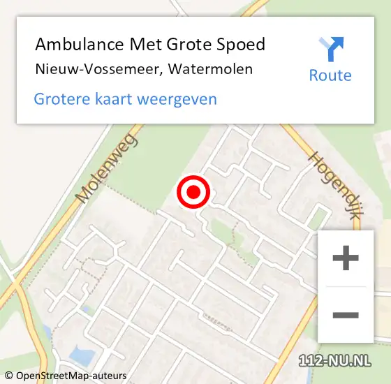 Locatie op kaart van de 112 melding: Ambulance Met Grote Spoed Naar Nieuw-Vossemeer, Watermolen op 16 juni 2016 18:47