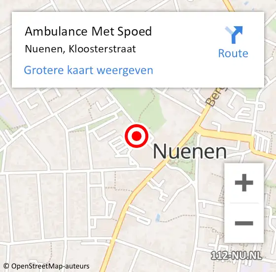 Locatie op kaart van de 112 melding: Ambulance Met Spoed Naar Nuenen, Kloosterstraat op 16 juni 2016 18:53