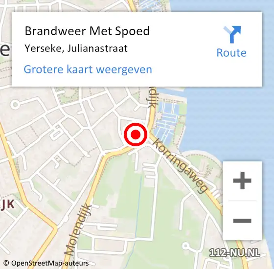 Locatie op kaart van de 112 melding: Brandweer Met Spoed Naar Yerseke, Julianastraat op 16 juni 2016 19:49