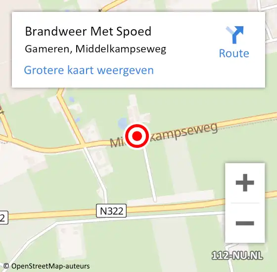 Locatie op kaart van de 112 melding: Brandweer Met Spoed Naar Gameren, Middelkampseweg op 16 juni 2016 20:04