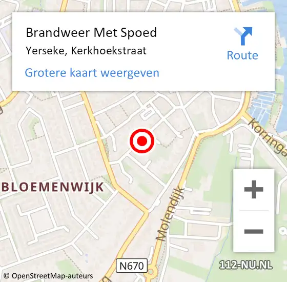 Locatie op kaart van de 112 melding: Brandweer Met Spoed Naar Yerseke, Kerkhoekstraat op 16 juni 2016 20:10
