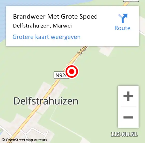 Locatie op kaart van de 112 melding: Brandweer Met Grote Spoed Naar Delfstrahuizen, Marwei op 16 juni 2016 20:27