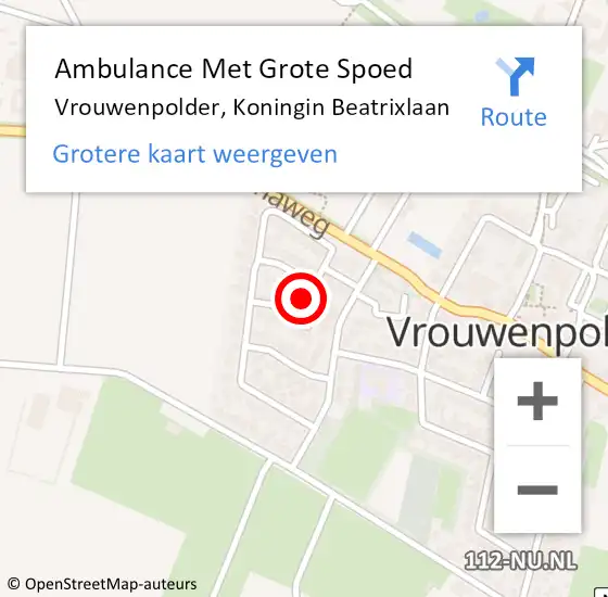 Locatie op kaart van de 112 melding: Ambulance Met Grote Spoed Naar Vrouwenpolder, Koningin Beatrixlaan op 16 juni 2016 21:03