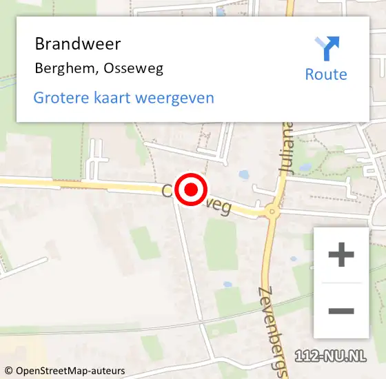 Locatie op kaart van de 112 melding: Brandweer Berghem, Osseweg op 16 juni 2016 21:16