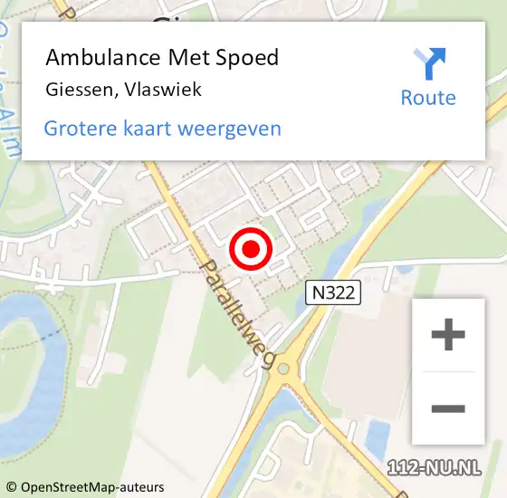 Locatie op kaart van de 112 melding: Ambulance Met Spoed Naar Giessen, Vlaswiek op 16 juni 2016 21:37