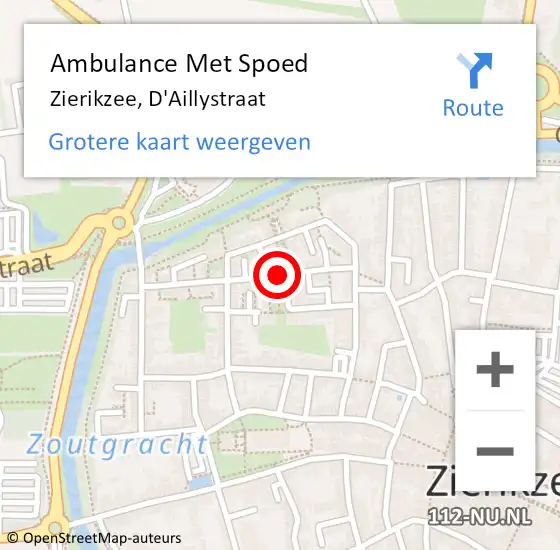 Locatie op kaart van de 112 melding: Ambulance Met Spoed Naar Zierikzee, D'Aillystraat op 16 juni 2016 21:49