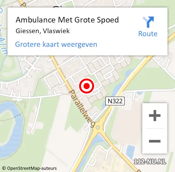 Locatie op kaart van de 112 melding: Ambulance Met Grote Spoed Naar Giessen, Vlaswiek op 16 juni 2016 21:54