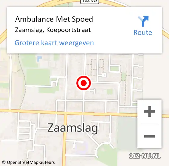 Locatie op kaart van de 112 melding: Ambulance Met Spoed Naar Zaamslag, Koepoortstraat op 16 juni 2016 21:59