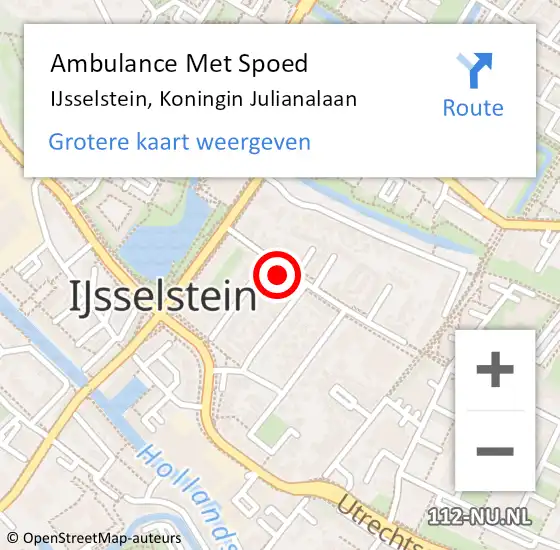 Locatie op kaart van de 112 melding: Ambulance Met Spoed Naar IJsselstein, Koningin Julianalaan op 16 juni 2016 22:06