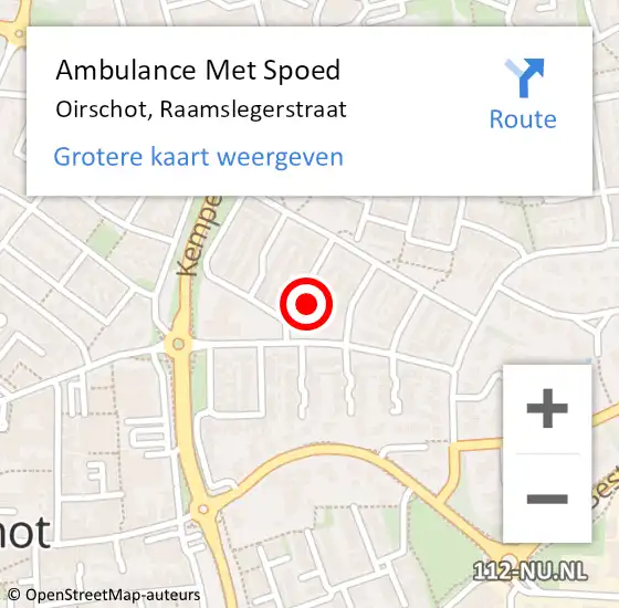 Locatie op kaart van de 112 melding: Ambulance Met Spoed Naar Oirschot, Raamslegerstraat op 16 juni 2016 22:24