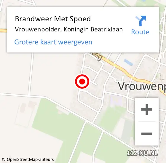 Locatie op kaart van de 112 melding: Brandweer Met Spoed Naar Vrouwenpolder, Koningin Beatrixlaan op 16 juni 2016 22:32