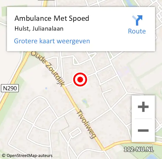 Locatie op kaart van de 112 melding: Ambulance Met Spoed Naar Hulst, Julianalaan op 17 juni 2016 05:11