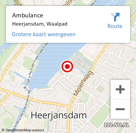 Locatie op kaart van de 112 melding: Ambulance Heerjansdam, Waalpad op 17 juni 2016 08:41