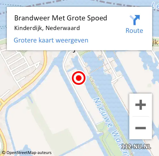 Locatie op kaart van de 112 melding: Brandweer Met Grote Spoed Naar Kinderdijk, Nederwaard op 17 juni 2016 08:41