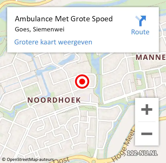 Locatie op kaart van de 112 melding: Ambulance Met Grote Spoed Naar Goes, Siemenwei op 18 december 2013 13:38