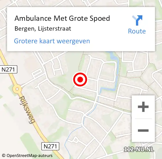 Locatie op kaart van de 112 melding: Ambulance Met Grote Spoed Naar Bergen, Lijsterstraat op 17 juni 2016 09:32