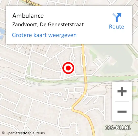 Locatie op kaart van de 112 melding: Ambulance Zandvoort, De Genestetstraat op 17 juni 2016 10:37