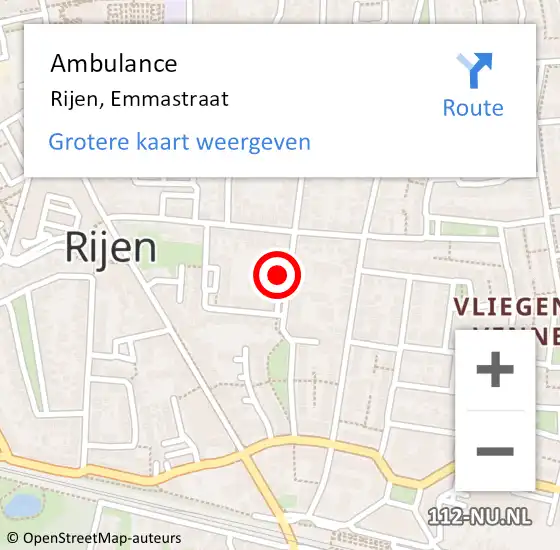 Locatie op kaart van de 112 melding: Ambulance Rijen, Emmastraat op 17 juni 2016 11:21