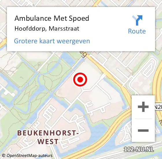 Locatie op kaart van de 112 melding: Ambulance Met Spoed Naar Hoofddorp, Marsstraat op 18 december 2013 13:57