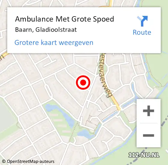 Locatie op kaart van de 112 melding: Ambulance Met Grote Spoed Naar Baarn, Gladioolstraat op 17 juni 2016 12:25