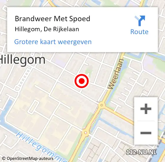 Locatie op kaart van de 112 melding: Brandweer Met Spoed Naar Hillegom, De Rijkelaan op 17 juni 2016 12:46