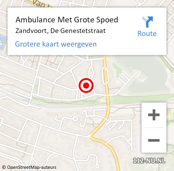 Locatie op kaart van de 112 melding: Ambulance Met Grote Spoed Naar Zandvoort, De Genestetstraat op 17 juni 2016 12:49