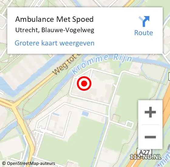 Locatie op kaart van de 112 melding: Ambulance Met Spoed Naar Utrecht, Blauwe-Vogelweg op 17 juni 2016 13:27