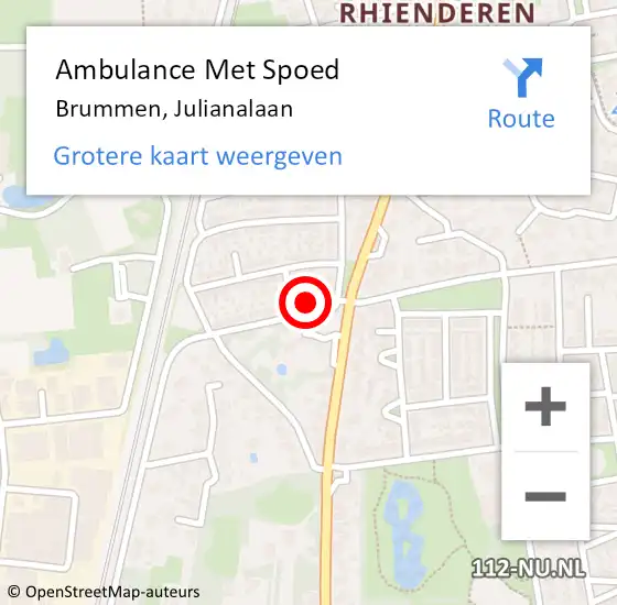 Locatie op kaart van de 112 melding: Ambulance Met Spoed Naar Brummen, Julianalaan op 17 juni 2016 13:51