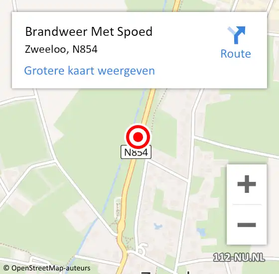 Locatie op kaart van de 112 melding: Brandweer Met Spoed Naar Zweeloo, N854 op 17 juni 2016 14:52