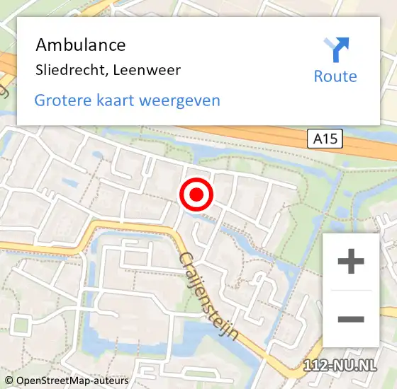 Locatie op kaart van de 112 melding: Ambulance Sliedrecht, Leenweer op 17 juni 2016 14:53