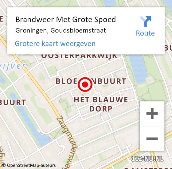 Locatie op kaart van de 112 melding: Brandweer Met Grote Spoed Naar Groningen, Goudsbloemstraat op 18 december 2013 14:19