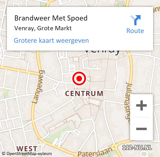 Locatie op kaart van de 112 melding: Brandweer Met Spoed Naar Venray, Grote Markt op 17 juni 2016 16:11