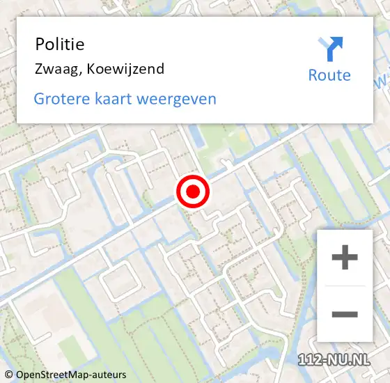 Locatie op kaart van de 112 melding: Politie Zwaag, Koewijzend op 17 juni 2016 17:09