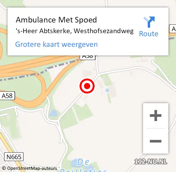 Locatie op kaart van de 112 melding: Ambulance Met Spoed Naar 's-Heer Abtskerke, Westhofsezandweg op 17 juni 2016 17:15