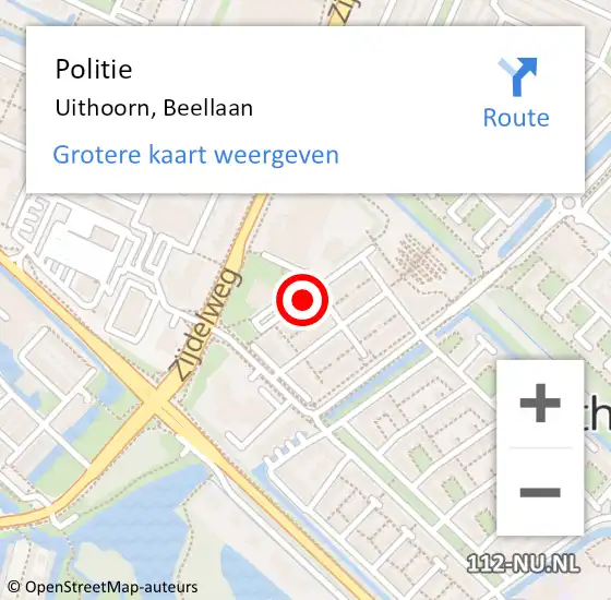 Locatie op kaart van de 112 melding: Politie Uithoorn, Beellaan op 17 juni 2016 18:01