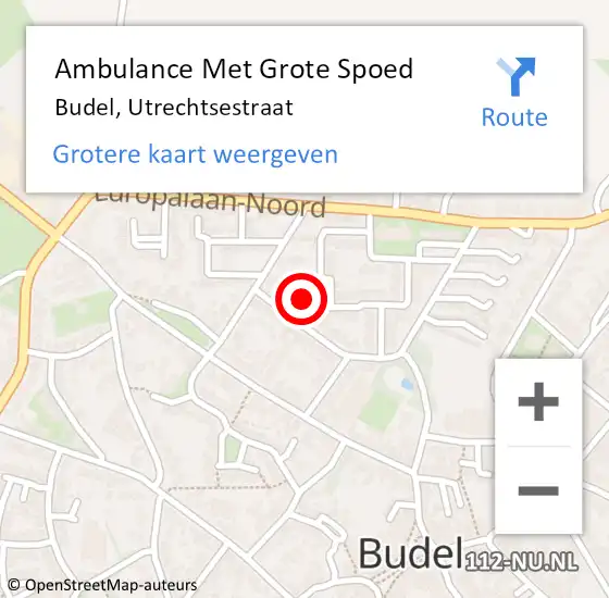 Locatie op kaart van de 112 melding: Ambulance Met Grote Spoed Naar Budel, Utrechtsestraat op 17 juni 2016 18:49