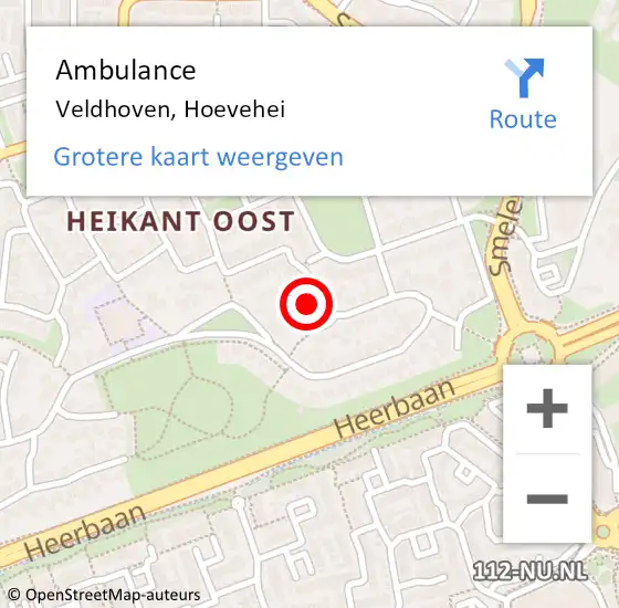 Locatie op kaart van de 112 melding: Ambulance Veldhoven, Hoevehei op 17 juni 2016 19:54