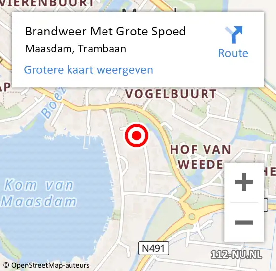 Locatie op kaart van de 112 melding: Brandweer Met Grote Spoed Naar Maasdam, Trambaan op 17 juni 2016 21:14