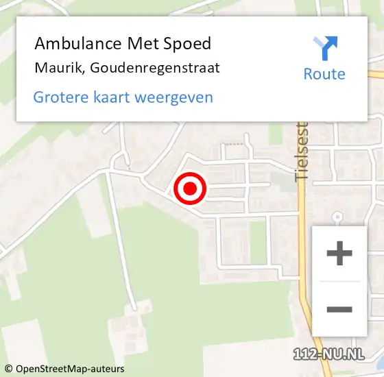 Locatie op kaart van de 112 melding: Ambulance Met Spoed Naar Maurik, Goudenregenstraat op 17 juni 2016 22:01