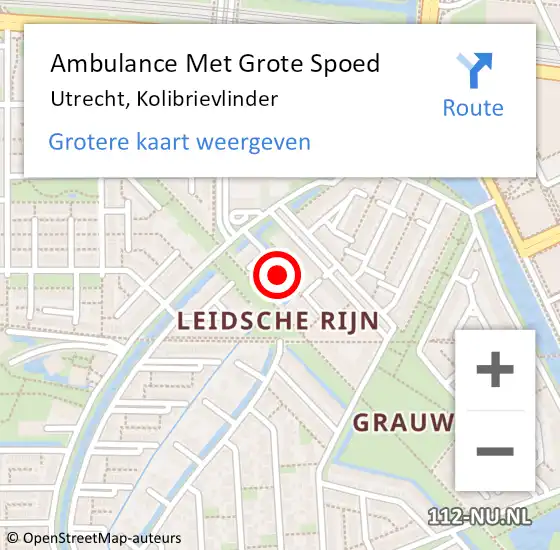 Locatie op kaart van de 112 melding: Ambulance Met Grote Spoed Naar Utrecht, Kolibrievlinder op 17 juni 2016 22:26