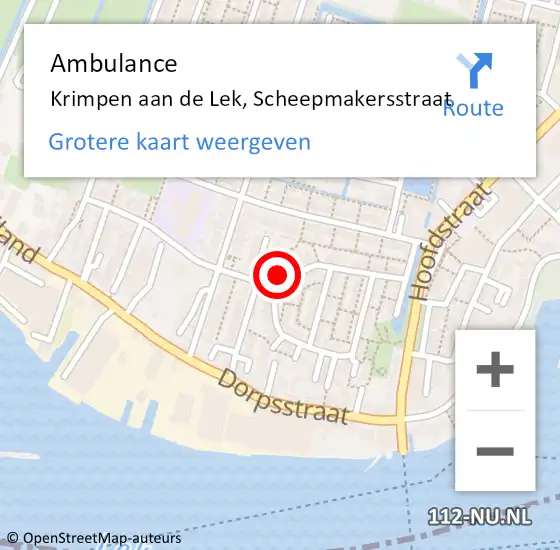 Locatie op kaart van de 112 melding: Ambulance Krimpen aan de Lek, Scheepmakersstraat op 17 juni 2016 23:24