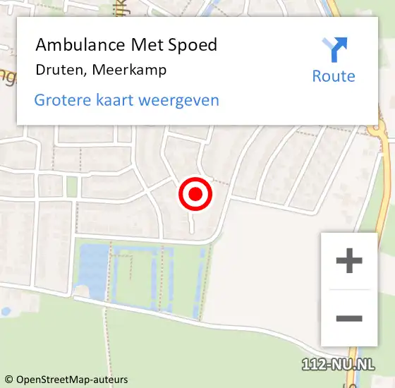 Locatie op kaart van de 112 melding: Ambulance Met Spoed Naar Druten, Meerkamp op 18 juni 2016 00:01