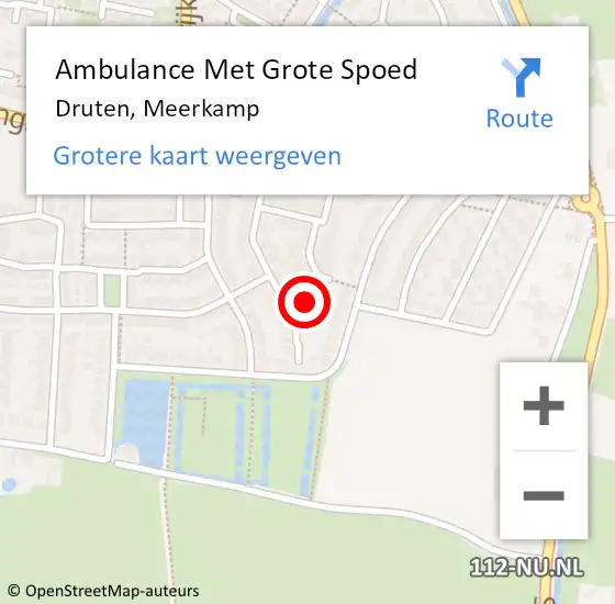 Locatie op kaart van de 112 melding: Ambulance Met Grote Spoed Naar Druten, Meerkamp op 18 juni 2016 00:04