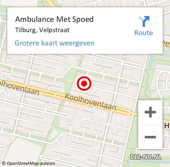 Locatie op kaart van de 112 melding: Ambulance Met Spoed Naar Tilburg, Velpstraat op 18 juni 2016 03:16