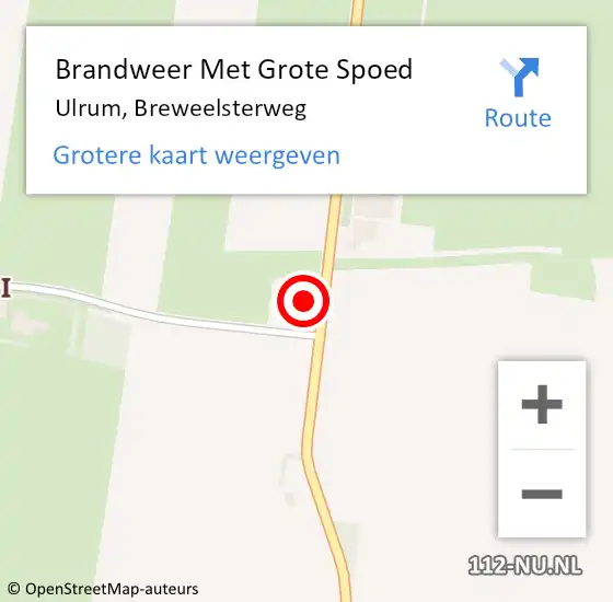 Locatie op kaart van de 112 melding: Brandweer Met Grote Spoed Naar Ulrum, Breweelsterweg op 18 juni 2016 03:21