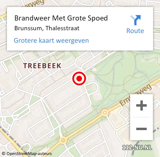 Locatie op kaart van de 112 melding: Brandweer Met Grote Spoed Naar Brunssum, Thalesstraat op 18 juni 2016 05:22